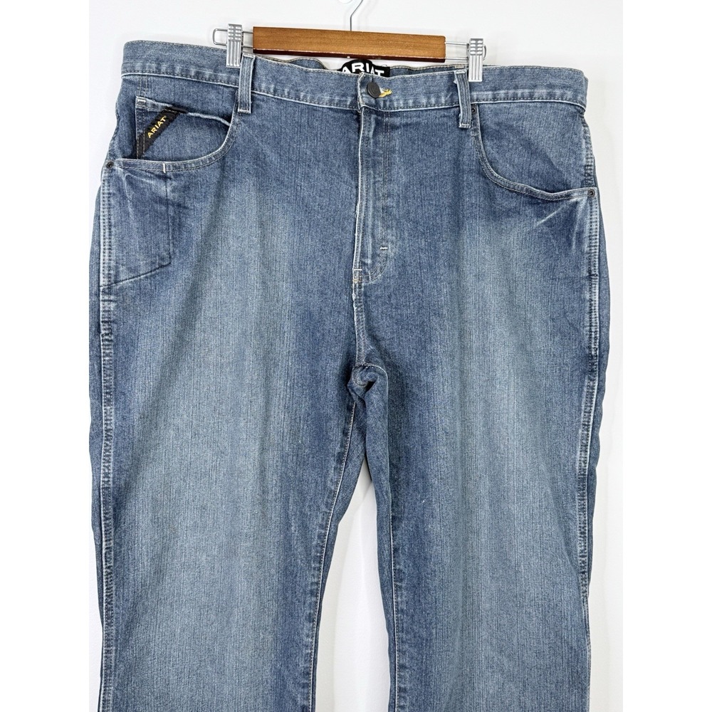 Ariat Jeans Mens 42x30 Blue Rebar M4 Low Rise Boot Cut Workwear Denim Loop Lock - Picture 2 of 7